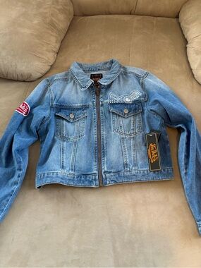Von Dutch Light Blue Denim Jean Jacket with Wing Patch
